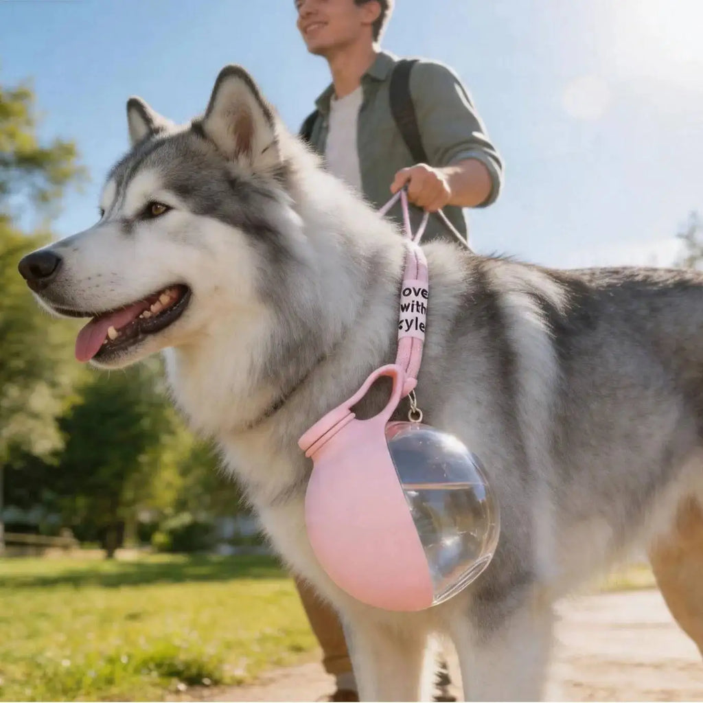 2-In-1 Dog Water Bottle Outdoor Walking Folding Portable Plastic Water Cup with Lanyard Hook Leakproof Dog Water Drink Bottle