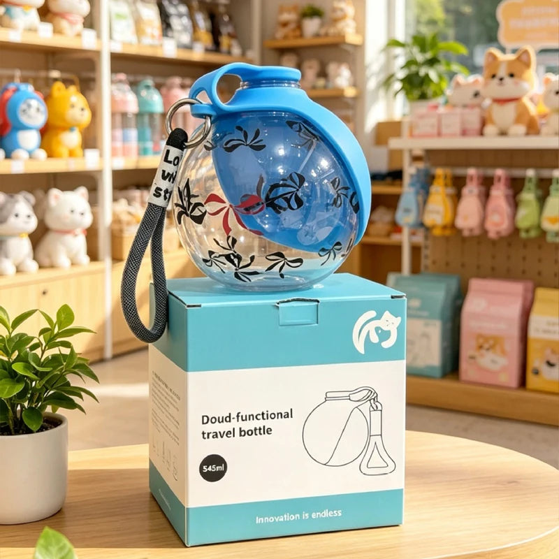 2-In-1 Dog Water Bottle Outdoor Walking Folding Portable Plastic Water Cup with Lanyard Hook Leakproof Dog Water Drink Bottle