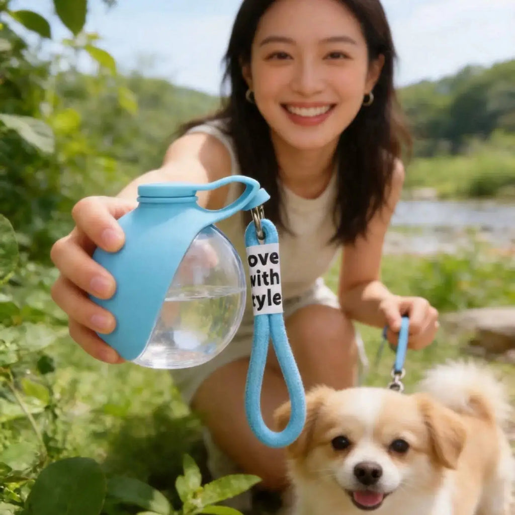 2-In-1 Dog Water Bottle Outdoor Walking Folding Portable Plastic Water Cup with Lanyard Hook Leakproof Dog Water Drink Bottle